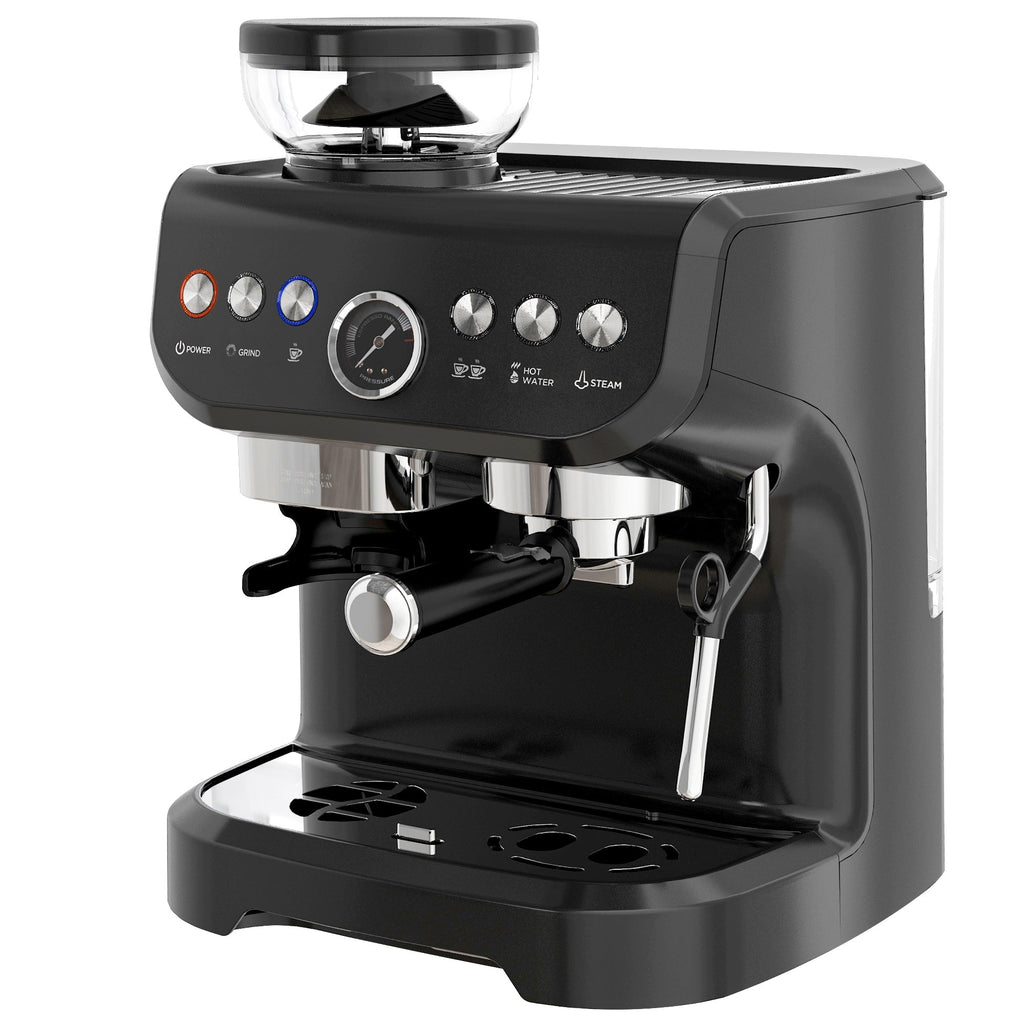 Automatic 15 Bar Coffee Machine with Adjustable Grind and Steamer - Black
